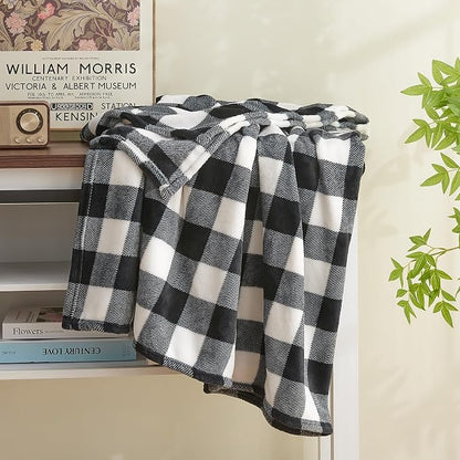 BEDELITE Plaid Fleece Twin Blanket for Couch & Bed, Black & White Checkered Flannel Blanket, Cozy & Soft Buffalo Plaid Decor Blanket for Women, Men, 60"x80"