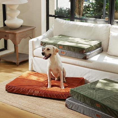 FUKUMARU Dog Bed, Thickened Corduroy Orthopedic Dog Beds with Washable Cover, XL Waterproof Dogs Bed for Crate, 28D Egg Crate Foam Support Pet Mat, Cozy Pet Bed Pad with Anti-Slip Bottom, Orange
