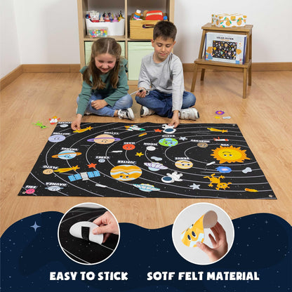 BONNYCO Solar System for Kids Toys with 61 Felt Figures. Space Montessori Toys, Girls Boys Birthday Gifts Planets. Felt Board for Toddlers Story, Educational Kids Gifts 3 4 5 6 7 8 Years, Christmas