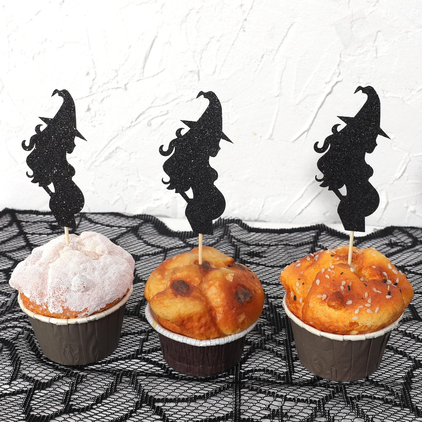 12pcs Halloween Witch Baby Shower Cupcake Toppers - Cauldron Witch Gender Reveal Party Decorations, Halloween Boy or Girl Cupcake Toppers