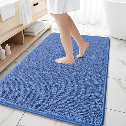 OLANLY Large Bathroom Rugs 59x35, Soft Absorbent Chenille Bath Rugs, Rubber Backing Quick Dry, Machine Washable Bath Mats for Bathroom Floor, Tub and Shower, Home Decor Accessories, Cornflower Blue