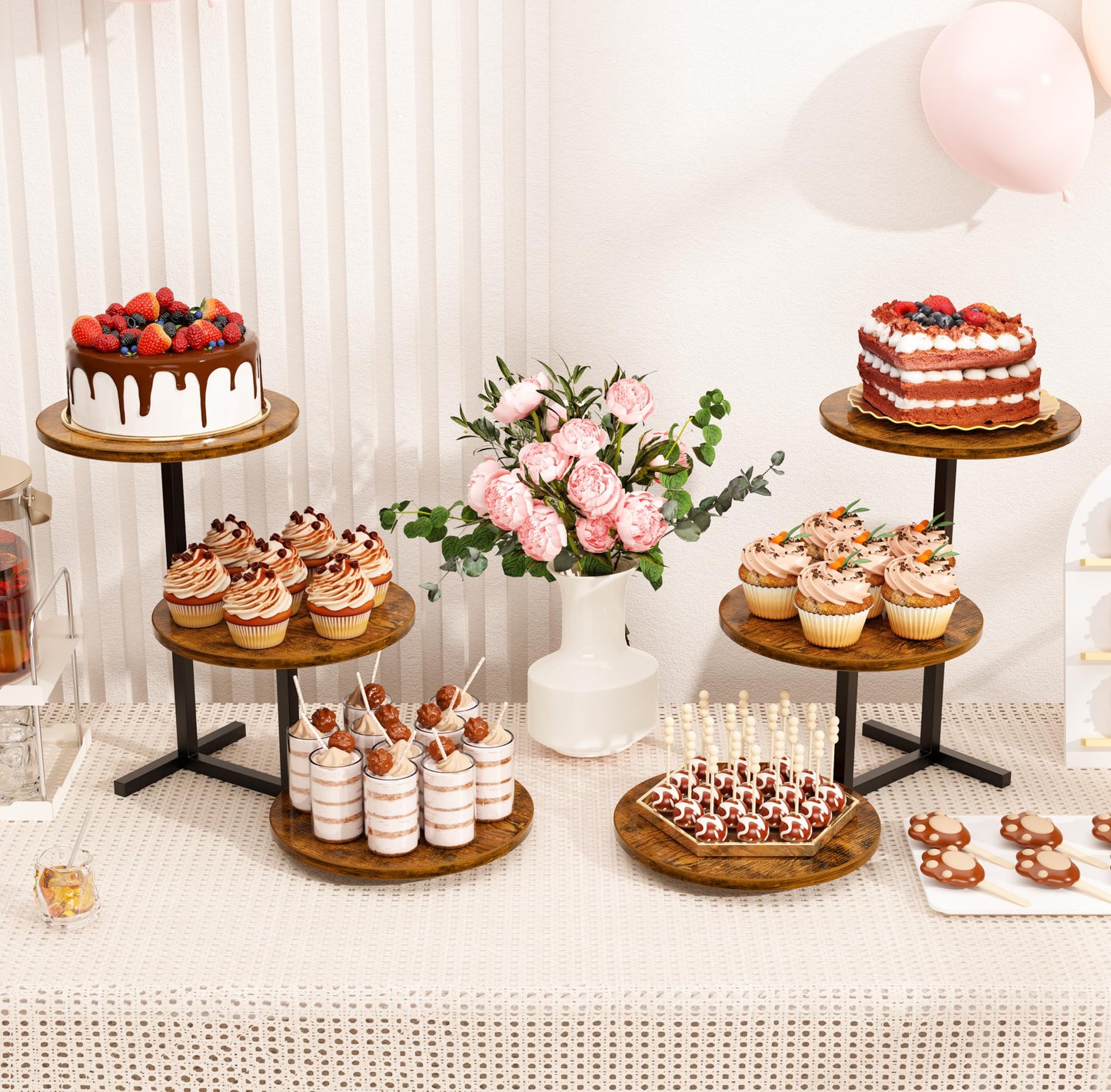 Emfogo 3 Tier Cupcake Tower Stand for 24 Cupcakes, Wooden Tiered Tray Stands, Display Cup Cake Dessert Tower for Party Afternoon Tea, Food Holder Stand for Baby Shower Wedding Birthday (1 Pack)