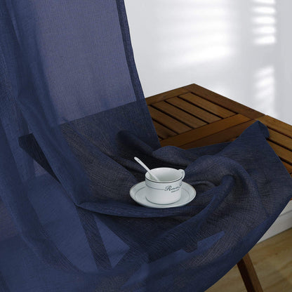 KOUFALL Navy Blue Curtains 84 Inch Length,Sheer Rod Pocket Linen Look Dark Blue Masculine Nautical Curtains for Boys Bedroom Living Room 2 Panels Set Indigo