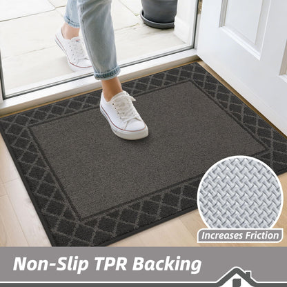 BEQHAUSE Door Mat Indoor Entrance Dirt Trapper Rugs for Entryway Non Slip Welcome Mat Absorbent Floor Mat Low Profile Washable Front Doormat for Dirty Paws, 20" x 32", Black