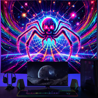 NYZE Blacklight Spider Tapestry Cool Posters Glow in the Dark Tapestry UV Reactive Black Light Halloween Tapestries Easy Hanging Wall Decor for Living Room Dorm Home(59" x 51")