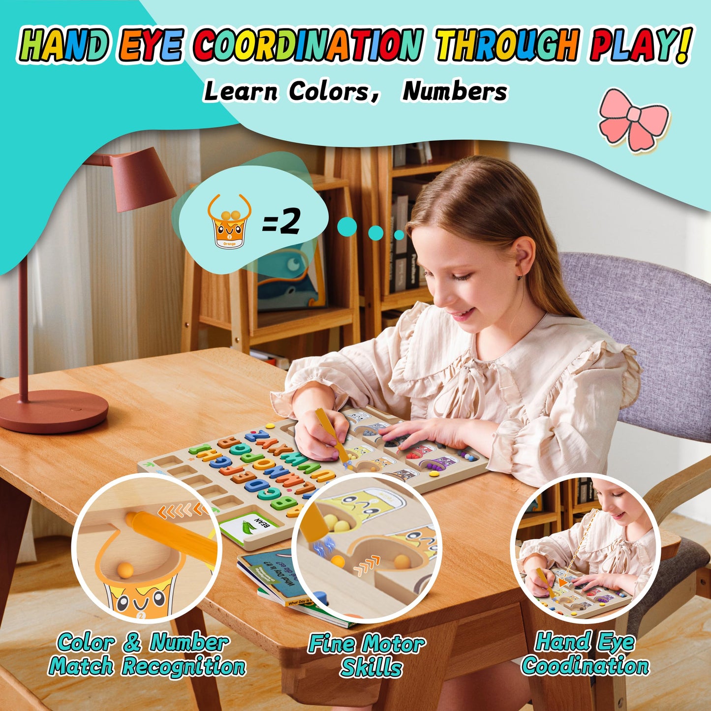 LIOKLICK 3 IN 1 Double Sided Montessori Toys- Magnetic Color and Number Maze, Toddler Wooden Alphabet Puzzles, Dry Erase Board, Preschool Learning Activities Toys for 3 4 5 6 Years Old Kids Girls Boys