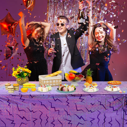 Hauwellter 6 Pack Iridescent Purple Kpop Plastic Tablecloth 54x108 Inch, Holographic Laser Disposable Table Cover, Rectangle Purple Table Cloth for Kpop Disco Halloween Birthday Party Decorations