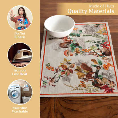 Maison d' Hermine Placemats Set of 4 100% Cotton Washable Cloth Place Mats, Reusable Table Mats for Thanksgiving Christmas Decorations Kitchen Dining Party Wedding Restaurant (Recolte, 13" x 19")