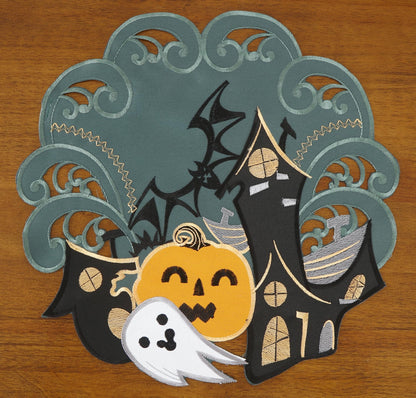 Holiday Halloween Placemats Set of 4 Cutwork Applique Embroidered Pumpkins and Bats Dresser Scarf for Home Dining Autumn Thanksgiving Tabletop Decoration (Style 1, 14" Placemats Set of 4)