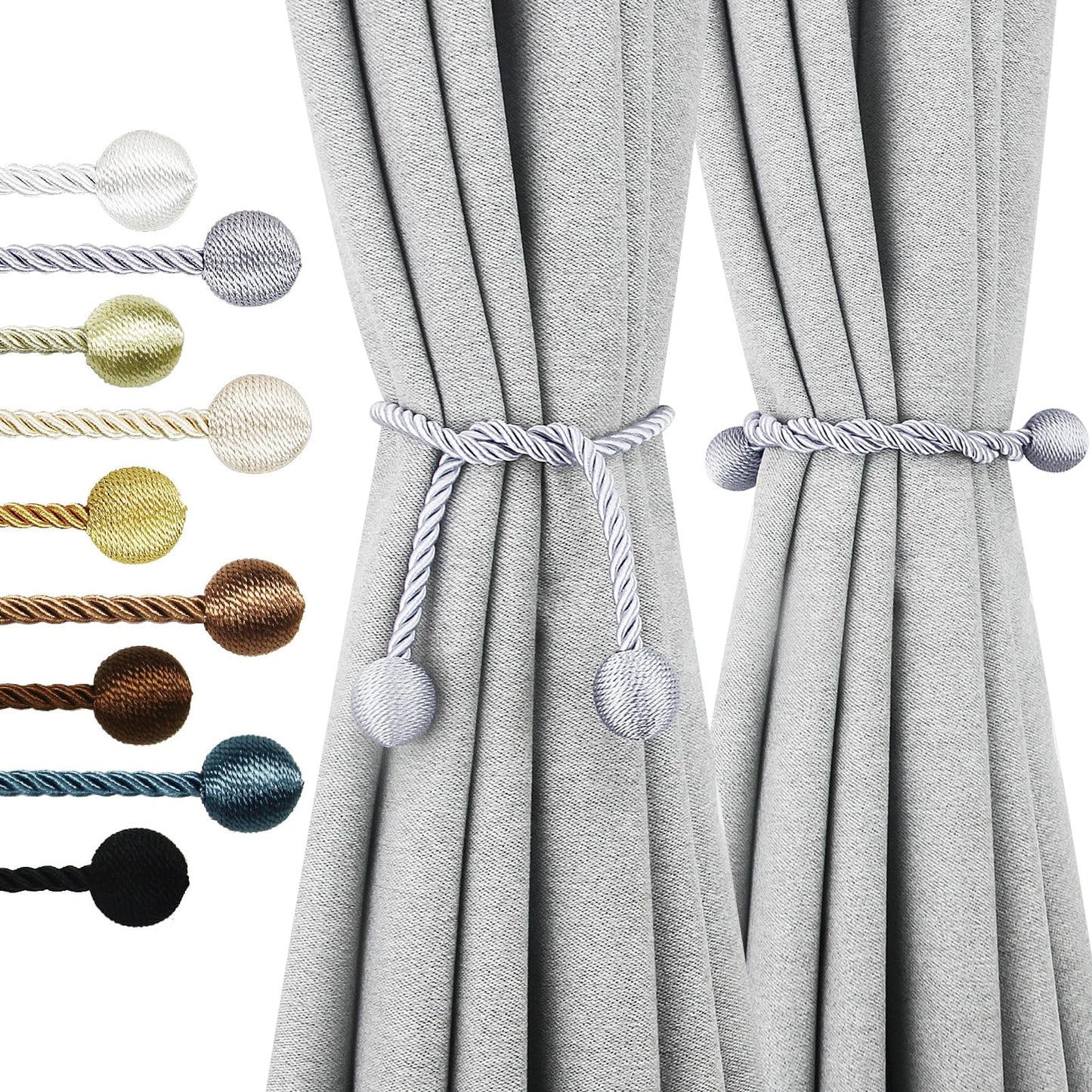 Nieffeiy Curtain Tiebacks Outdoor Elegant Decorative Tie Backs Modern Rope Tiebacks for Drapes Window Curtain Holdbacks for Draperies (Grey, 4)