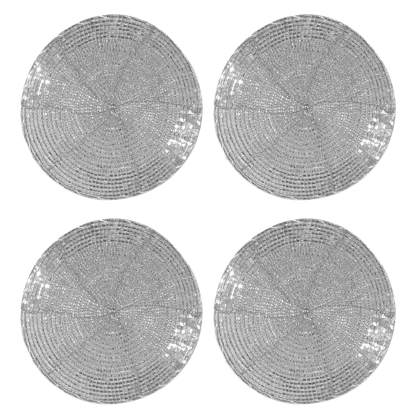 Silver Coasters Set of 4,Handmade Beaded Bar Drink Tabletop Protection Coasters - Halloween Harvest Autumn Fall Thanksgiving Holiday Christmas Xmas Celebration Festive Party 4" Round - Silver