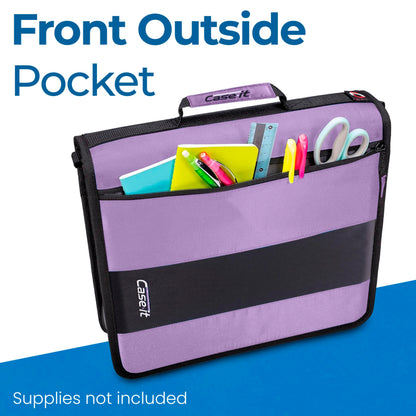 Case-it Classic Zipper Binder | 2-Inch O-Rings, 350 Sheet Capacity, Multiple Storage Pockets & Shoulder Strap | School & Office Organizer | D-251 Lavender