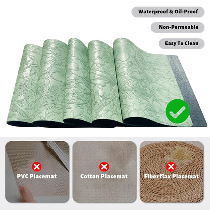 Double-Sided Reversible Placemats Set of 4, Heat Stain Non-Slip Waterproof Oil-Proof Washable Wipeable Table Mats Outdoor Indoor for Dining Patio Table Kitchen Decor (Green)