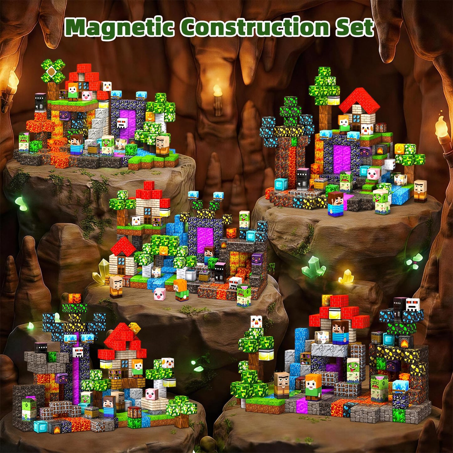 300PCS Magnetic Blocks, Magnetic Building Cube Set for Kids Ages 3+, Constructions STEM Stacking Tiles Toy Building Birthday Gifts for Boys Girls