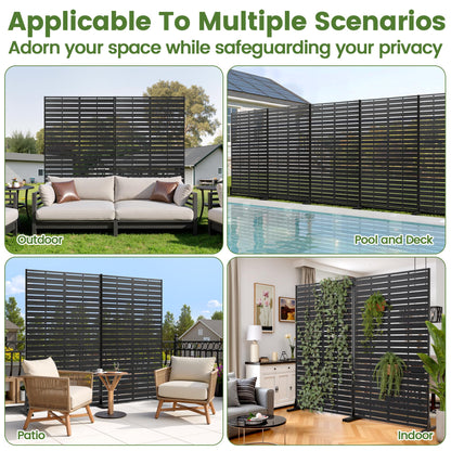 Diyfire Outdoor Privacy Screen 60" H HDPE Decorative Panel Freestanding Privacy Fence with Stand, Privacy Screens with Louvered 5 Panels, Weather-Resistant Panel Fence for Patio, Balcony, Pool, Black