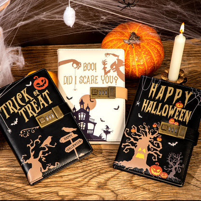 CAGIE Journal with Lock for Women Men, A5 Locked Journal with Pumpkin Pen Set, Halloween Notebook with Combination Lock 192 Pages Diary with Lock, 5.7x 8.3 Inches, White