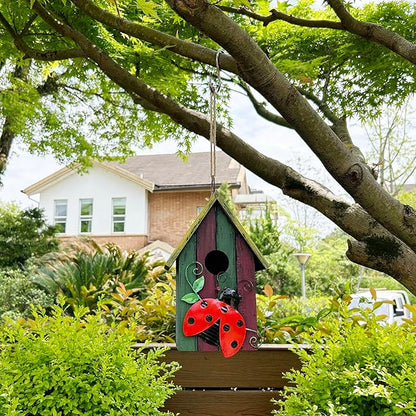 Morning View Bird Houses for Outside Decorative Nest Box Wooden Birdhouse Hanging Spring for Yard Garden Patio Outdoor Small Birds Bluebird Finch Cardinals Wren 9.35 Inch Tall (Red)