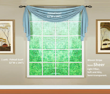 Today's Curtain, Silhouette Stripe Sheer Scarf 144", Blue, 52" W x 144" L