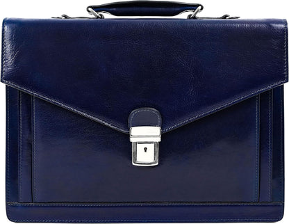 Time Resistance Leather Briefcase for Men - Business Laptop Bag - Italian Handmade Leather Bag - Attache - Gift Box Included
