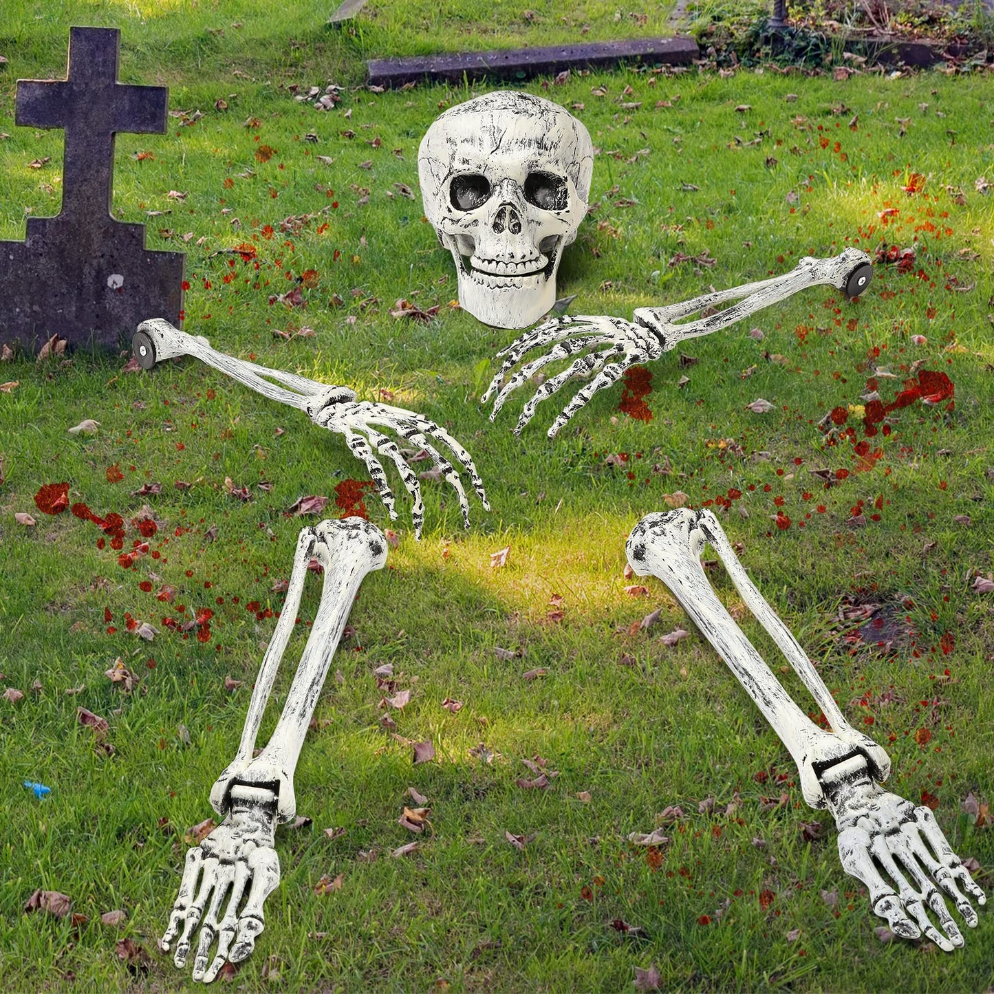Leyndo 5 Set Realistic Skeleton Coming Out of the Ground Halloween Groundbreaking Stakes Decoration, Moveable Skeleton Skull, Arms, Legs & Feet for Outdoor Yard, Garden, Graveyard Halloween Decor