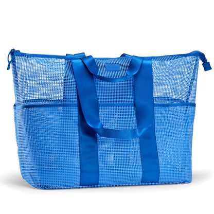Fit & Fresh The Shore Thing™ Marine Grade Mesh Beach Bag with Pockets - Waterproof Sandproof Tote Bag, Lightweight Foldable Tote Bag, XL Travel Bag, Beach Vacation Essentials, Marina Blue
