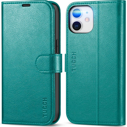 TUCCH Case for iPhone 12, Shockproof Wallet Case [RFID Blocking ] Card Holder, Synthetic Leather Cover Stand Full Protection Compatible with iPhone 12/12 Pro (6.1 Inch, 2020) – Cyan