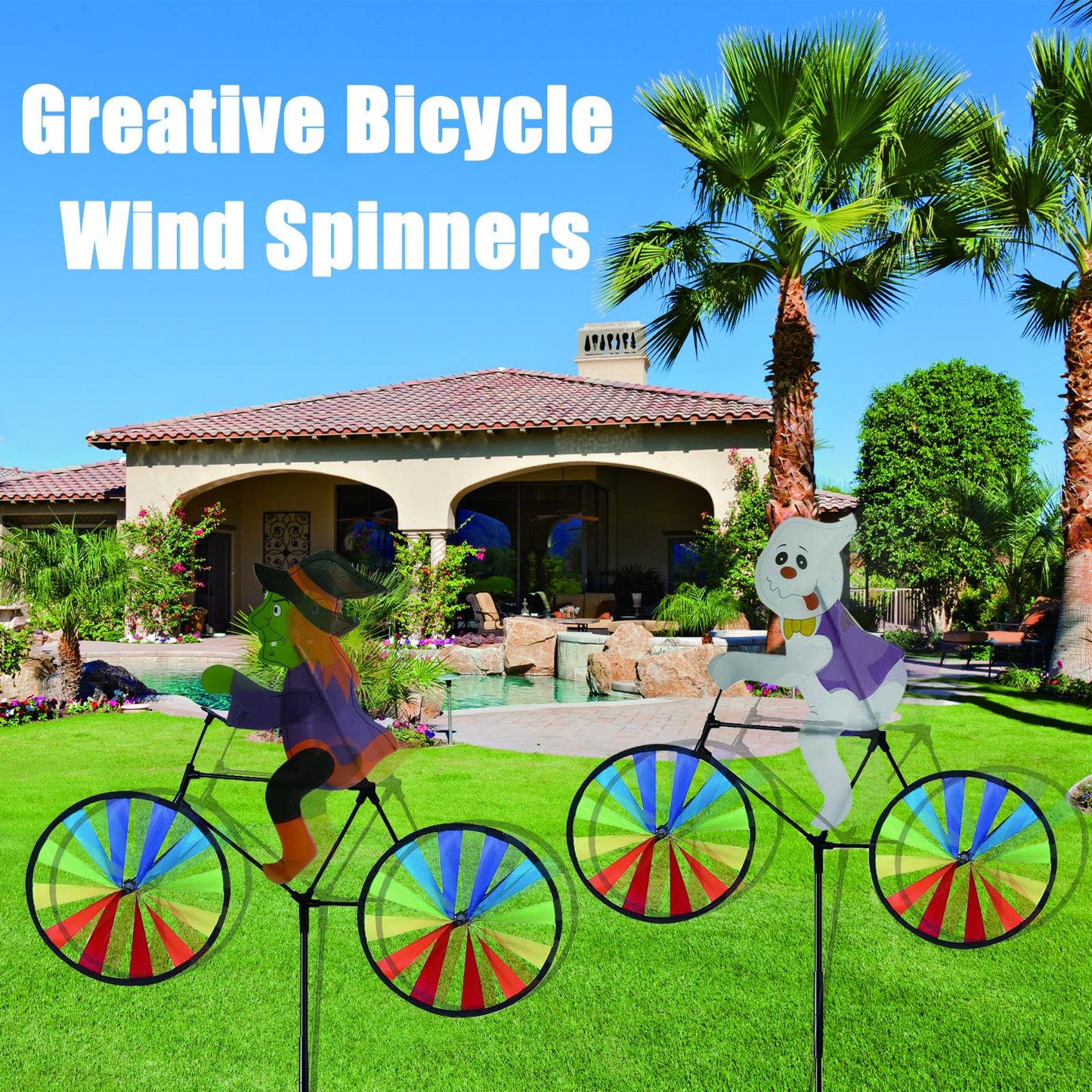 2 Pack 20 Inches Halloween Witch & Ghost Bike Spinner Decorations Pinwheels with Stakes Windmill Wind Spinners Outdoor for Yard Garden Lawn, Large Pin Wheels Halloween Accessories Gifts