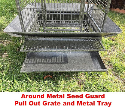 Large Elegance and Durable Wrought Iron Open Play Top Stand Bird Parrot Rolling Cage, Include Metal Seed Guard Solid Metal Feeder Nest Door
