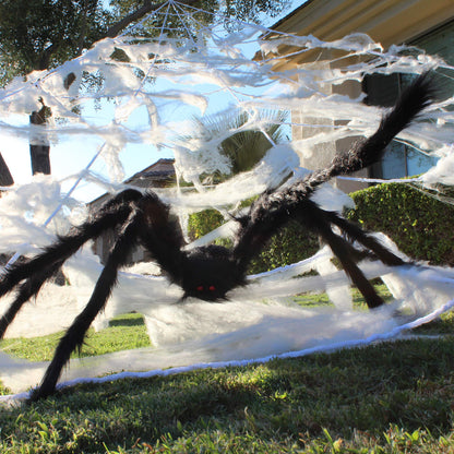 JOYIN Halloween Spider Web and 59'' Giant Spider, 16.4 x 15.7 Ft Large Triangular Web and Stretchy Cobweb 100g for Outdoor Decor, Spiderweb for Patio, Garden, Yard, Haunted House, Indoor Home Party