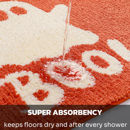 HONCO DIRECT 20x32 inch Cute Halloween Orange Ghost Bath Rug Ghost Bathroom Rug Non-Slip Floor Mat for Bathroom Rug Soft Absorbent Bath Tub Mat Room Halloween Decor Ghost Bath Mat
