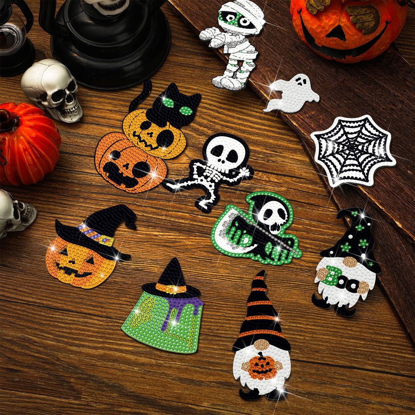Zonon 20 Pcs Halloween Diamond Painting Refrigerator Magnets Diamond Art Kits Fridge Magnets Sticker for Fridge Whiteboards Car Mailbox Decor Halloween DIY Craft