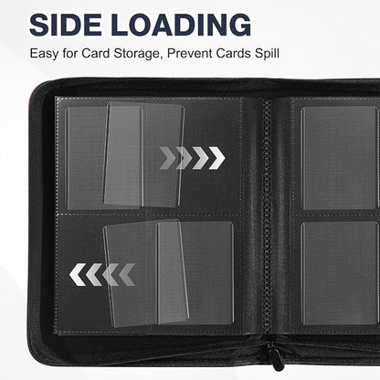 Toploader Binder, Holds 160 Toploaders, 100 Toploaders INCLUDED, 4-Pocket PU Cover Top Loader Binder for 3" x 4" Rigid Toploader, Ringless Double-Sided Toploader Card Binder for TCG, Sport Cards