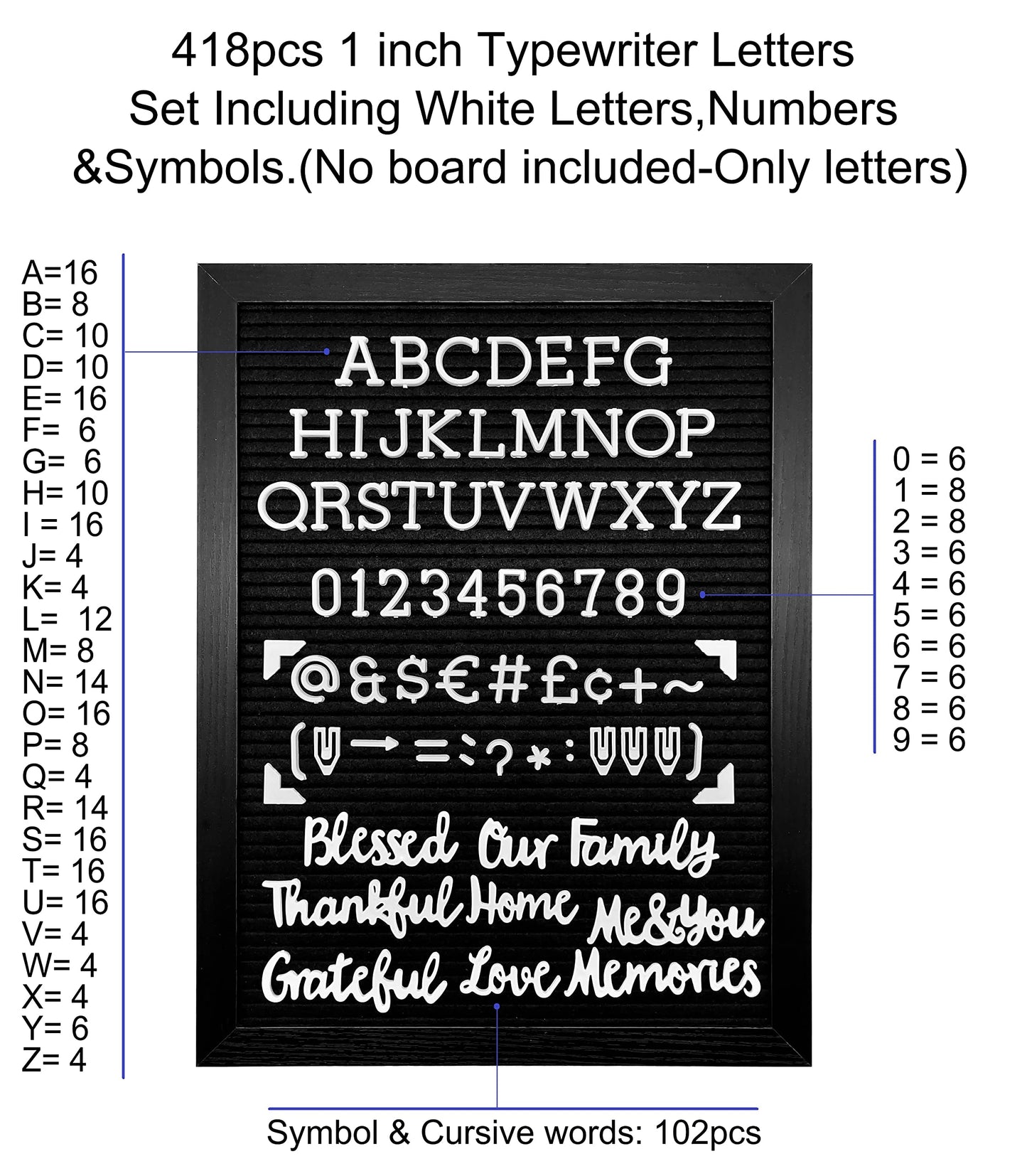 G GAMIT Felt Letter Board Letters Set - Pre-cut 418pcs Nonstandard 1inch White Typewriter Letters Only (No Board Included)