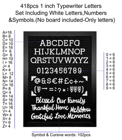 G GAMIT Felt Letter Board Letters Set - Pre-cut 418pcs Nonstandard 1inch White Typewriter Letters Only (No Board Included)