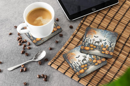 Caroline's Treasures Pet Cemetery Spooky Halloween Foam Coaster Set of 4 Cup Coasters for Indoor and Outdoor, Coaster for Tabletop Protection, Anti Slip, Mouse pad Material