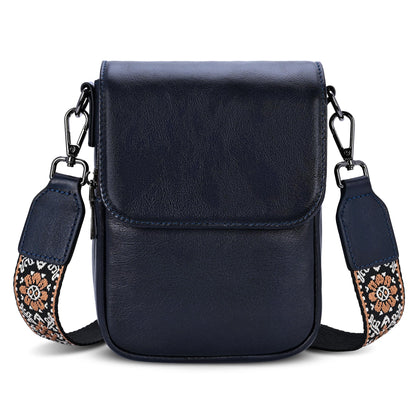 HESHE Leather Small Crossbody Bags for Women RFID Blocking Cell Phone Purse Anti-Theft Travel Bag with wide Straps (Navy Blue)