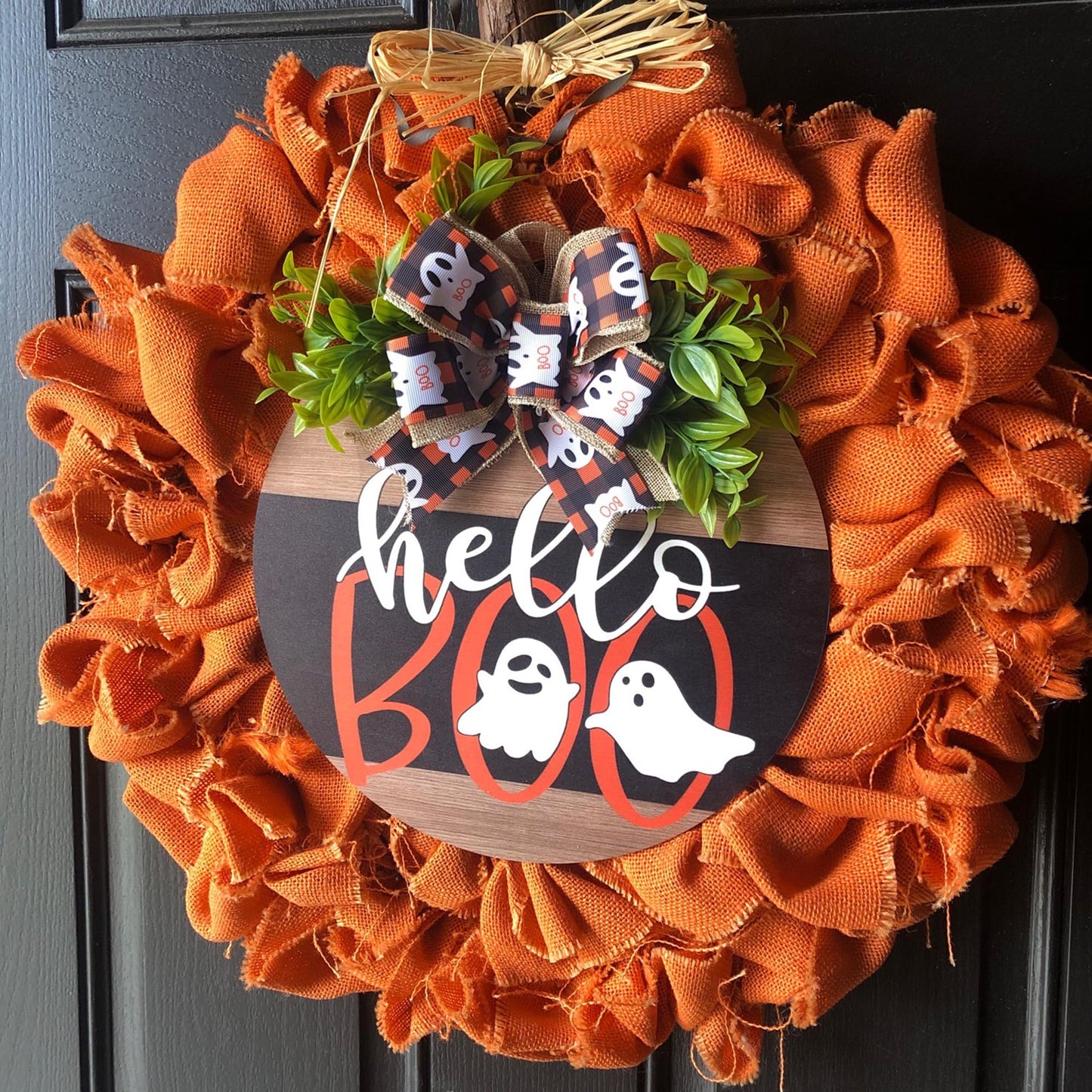 Halloween Ghost Wreath, Wooden Halloween Ghost Door Sign Wreath Decorations for Front Door Hanger