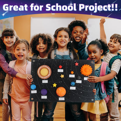 Solar System Project Kit for Kids, Solar System Model Toy Kit for Kids, Learn School Space Planet Science Project of Mix Foam Balls, Planet Felt Board, Brushes, Adhesive Hooks, Instruction