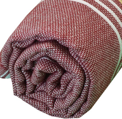 Bersuse Towels Anatolia XL Beach Blanket Throw Blanket Turkish Towel 100% Cotton Extra-Large Quick-Dry Lightweight Premium Peshtemal Towel - 61x82 Inches, Burgundy (Set of 6)