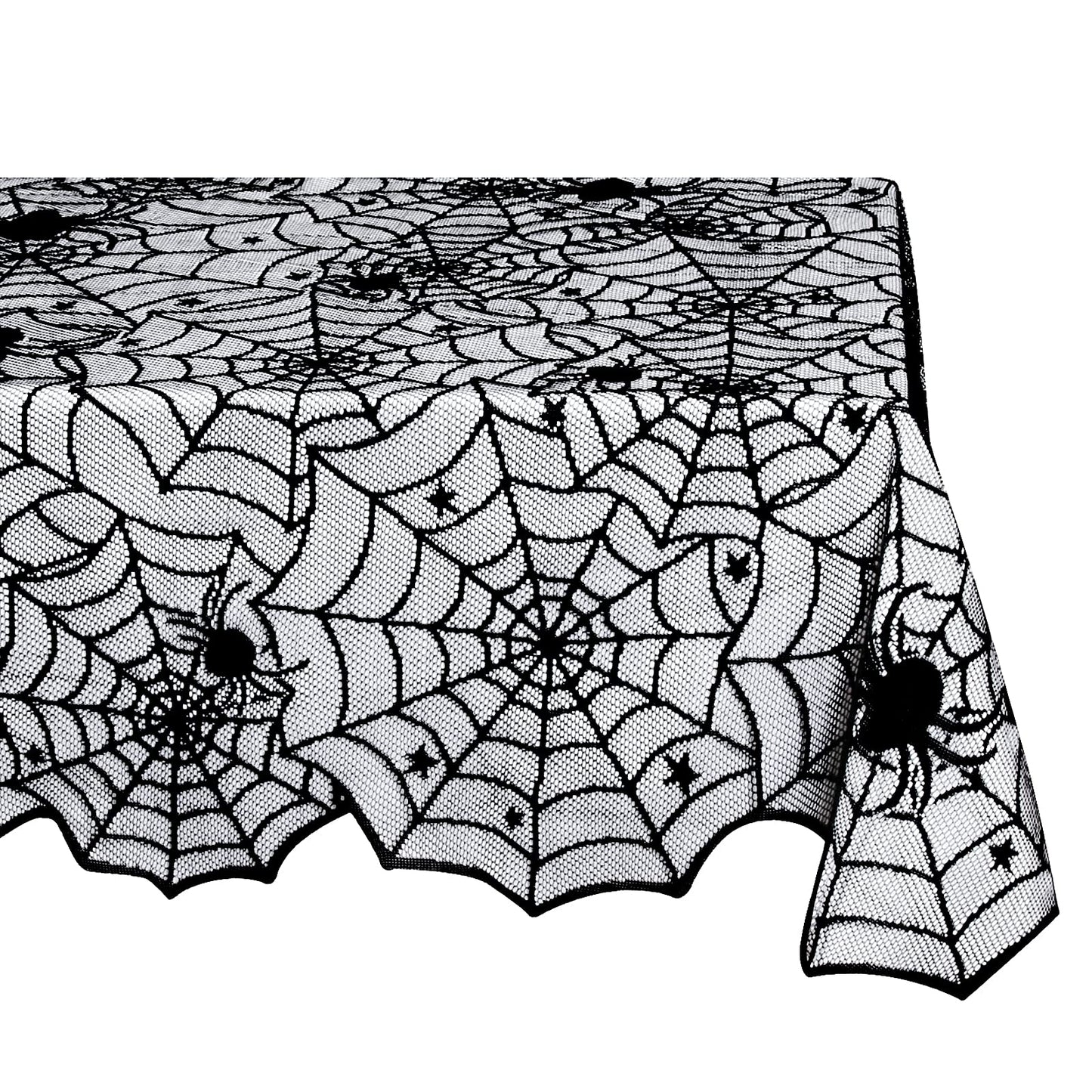 LuoluoHouse Black Lace Tablecloth 54x72 Inch Halloween Tablecloths Spider Cobweb Table Cover for Masquerade Dinner Party Scary Movie Nights Table Decorations
