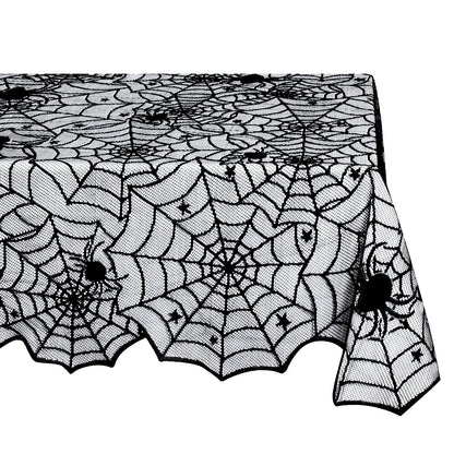 LuoluoHouse Black Lace Tablecloth 54x72 Inch Halloween Tablecloths Spider Cobweb Table Cover for Masquerade Dinner Party Scary Movie Nights Table Decorations