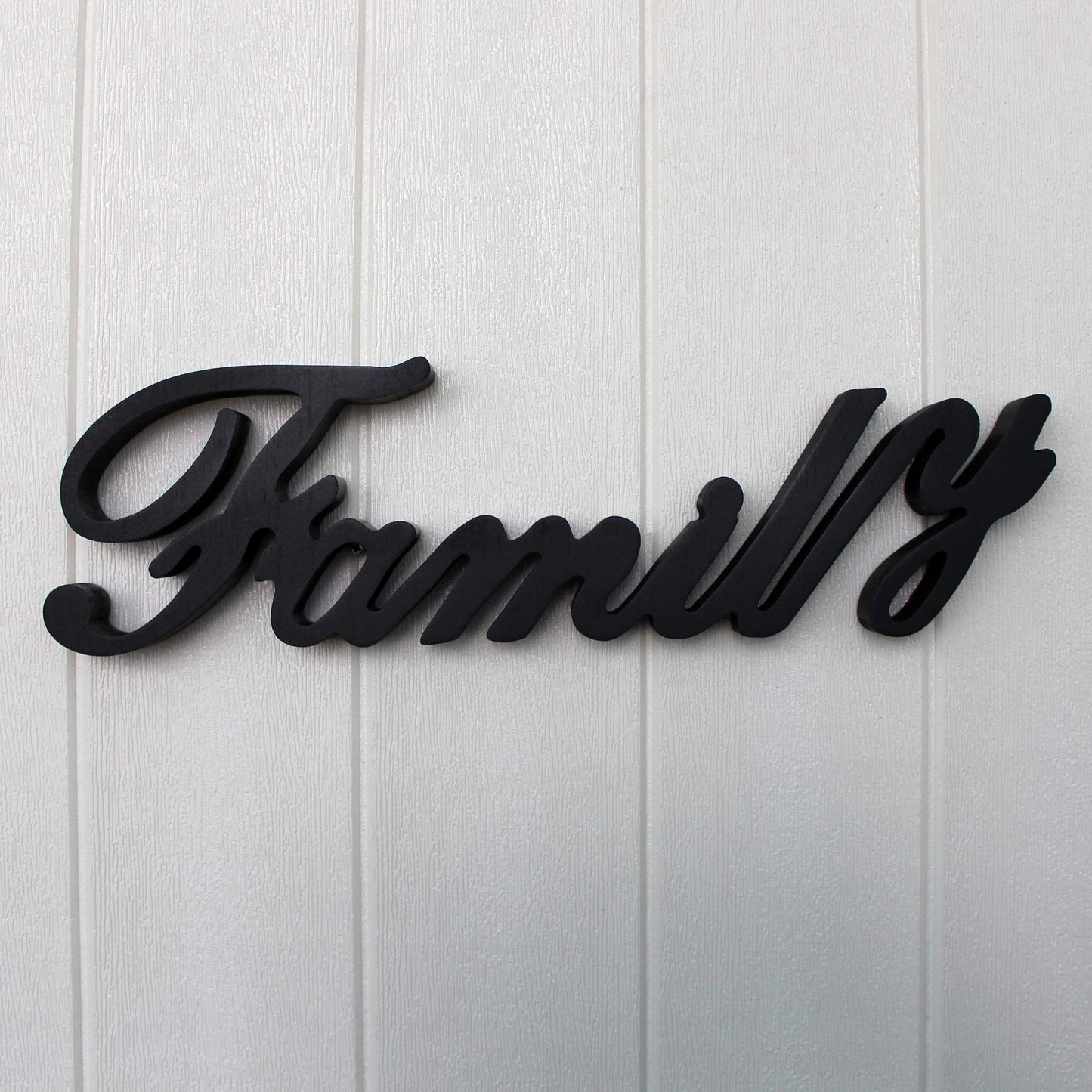 CVHOMEDECO. Matt Black Wooden Words Sign Free Standing "Family" Tabletop/Shelf/Home Wall/Office Decoration Art, 15-3/4 x 4-1/2 x 1 Inch