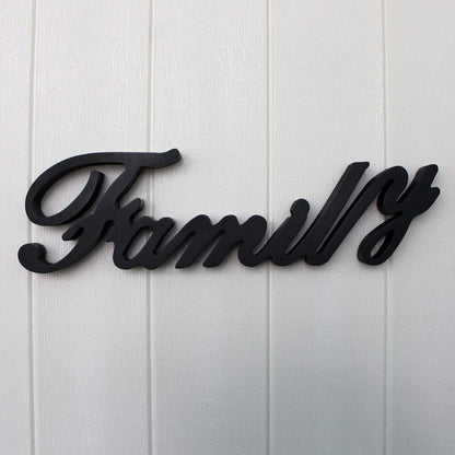 CVHOMEDECO. Matt Black Wooden Words Sign Free Standing "Family" Tabletop/Shelf/Home Wall/Office Decoration Art, 15-3/4 x 4-1/2 x 1 Inch