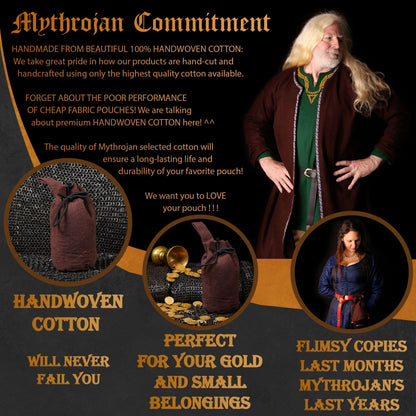 Mythrojan Drawstring Belt Bag Renaissance Costume Accessories Medieval Suede Leather Purse Viking Coin Jewelry Pouch Waist Bag for LARP, Festivals, Renfaire, Reenactments (Coffee Brown- 8" x 6.5")