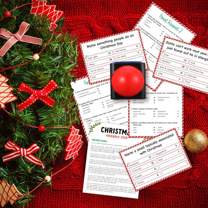 Syhood Christmas Friendly Feud Card Game with 2 Answer Buzzers, Fun Xmas Family Trivia Quiz Party Game Night Activities for Adults, Office, Large Group and Team Building