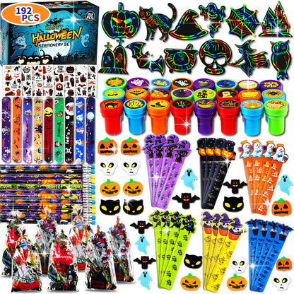 SHODMI 192Pcs Halloween Favors Stationery Gift Set, Trick or Treat Gifts for Kids, Halloween Party Favors for Kids Classroom Prizes Bulk Halloween School Supplies Goodie Bag Stuffers Fillers