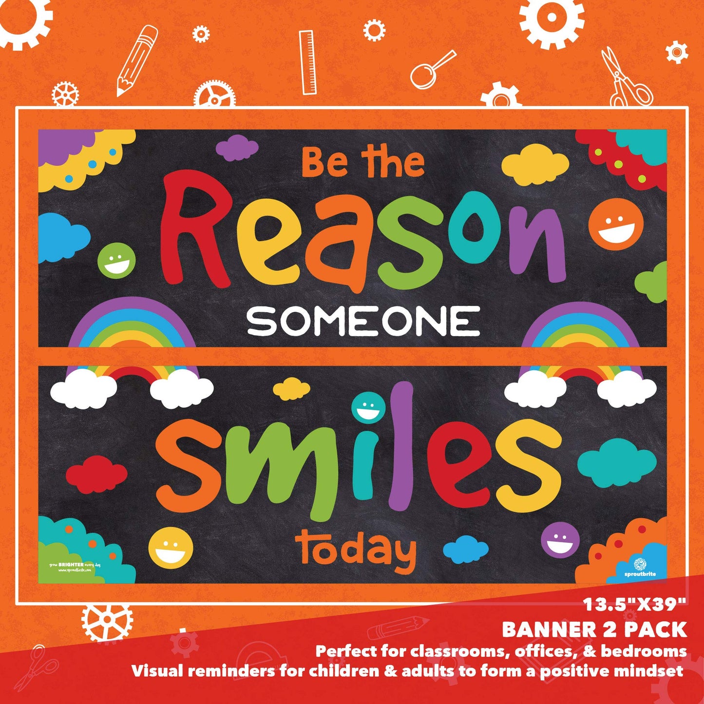 Sproutbrite 13.5" x 39" Educational Posters - 2 Teacher Posters for Classroom - Motivational and Inspirational Growth Mindset Poster for Students - Bulletin Board and Wall Decor for Pre, Elementary and Middle School - Promotes Kindness and Positive Smilli
