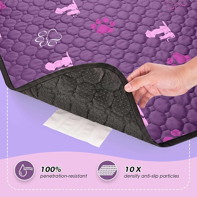 WanpeeGoo Washable Pee Pads, Puppy Pee Pad for Dogs, 2 Pack Absorbent Reusable Training Dog Pads Pet Puppy Pads, Non-Slip Potty Pads for Whelping, Playpen, Crate, Bed, Purple 18"x24"