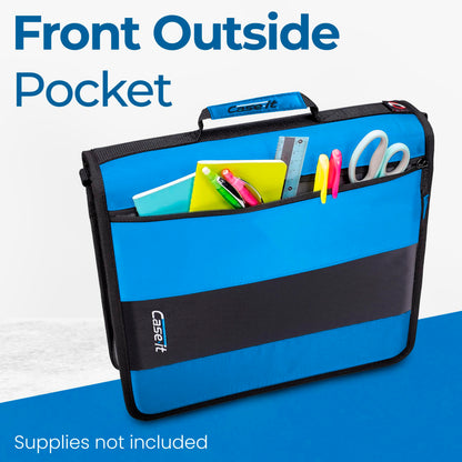 Case-it Classic Zipper Binder | 2-Inch O-Rings, 350 Sheet Capacity, Multiple Storage Pockets & Shoulder Strap | School & Office Organizer | D-251 Denim Blue