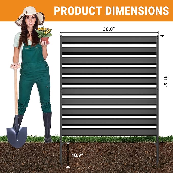 CJF Outdoor Privacy Screens, 42" H x 38" W Metal Air Conditioner Fence Panels, Pool Equipment Enclosure, Trash Can Screens Fence Kit for Outside Backyard Patio(Black/1-Panel)